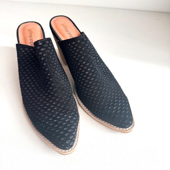 Jeffrey Campbell Black Suede Perforated Pointy Toe Slides 9 - Picture 4 of 9
